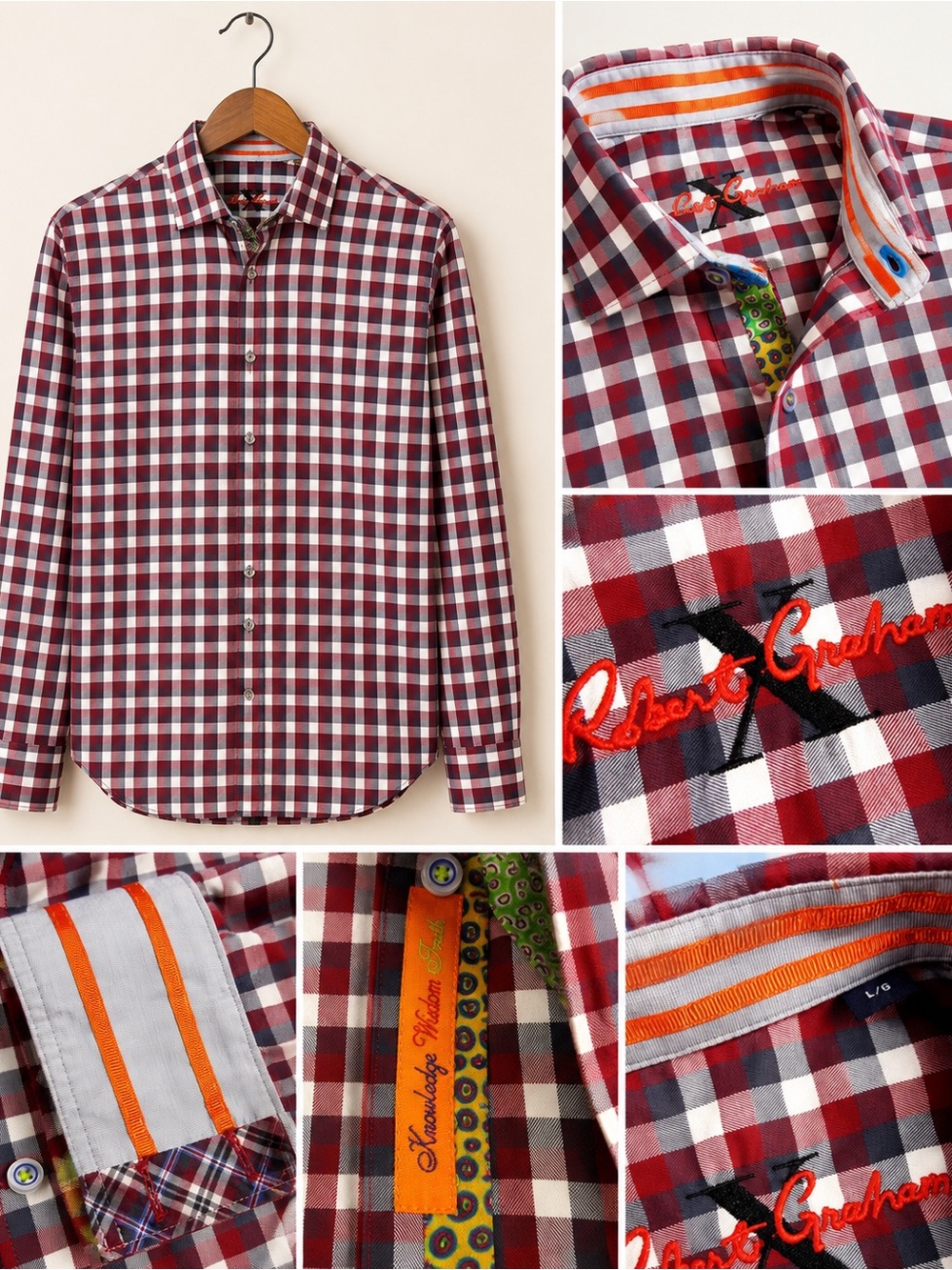 Robert Graham Burgundy, Gray and White Checked Button-Down Shirt